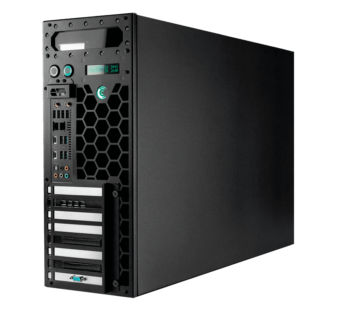 Comino GRANDO RM GPU Workstation Liquid Cooled 4x4090 front 45 closed