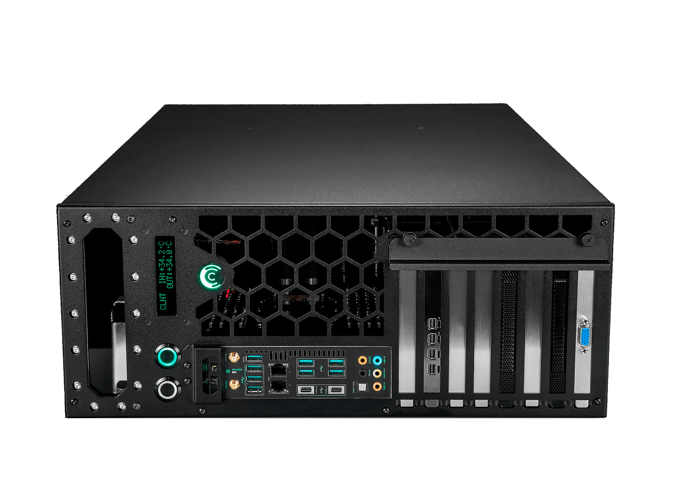 Comino GRANDO RM GPU Workstation Liquid Cooled 4xH100 back 45
